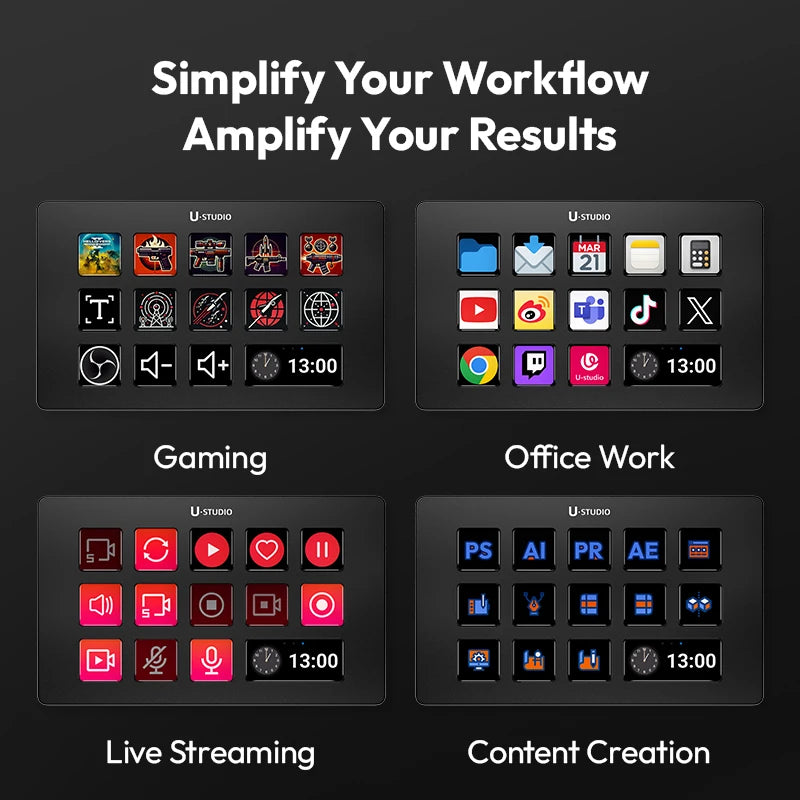 D200 Stream Deck – 13-Key LCD Macro Controller